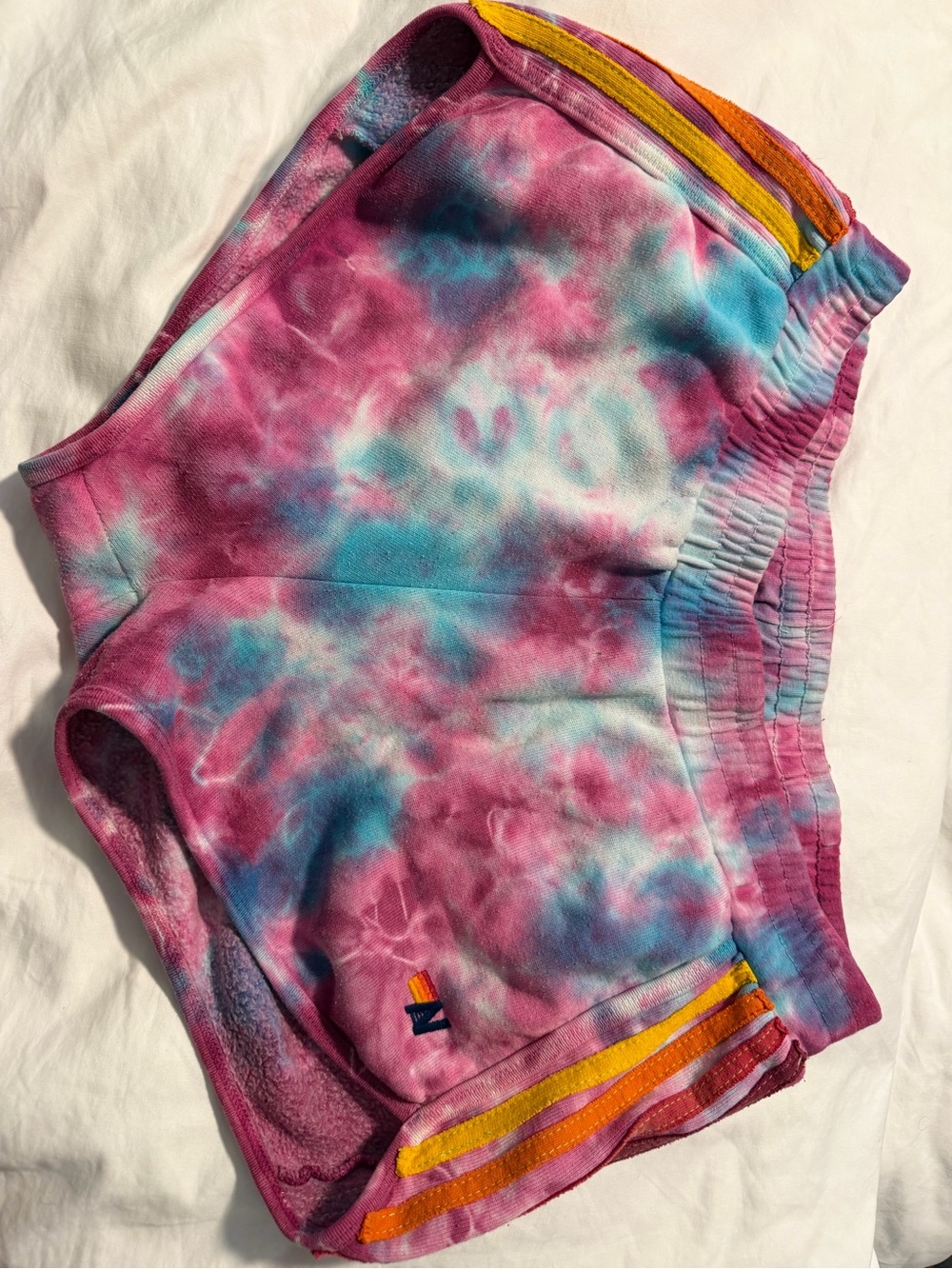 Aviator Nation Pink & Blue Tie-Dye Athletic Shorts with Rainbow Stripes - Picture 2 of 5